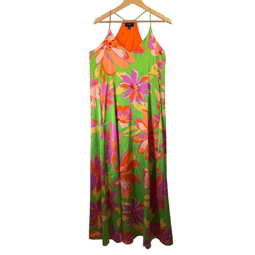 Tahari asl bohemian floral colorful relaxed satin maxi dress‎ orange